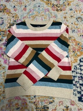 GAP Striped Crewneck Sweater in Beige, Red, Light Blue, Pink, Brown
